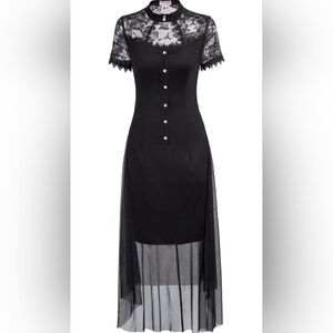 Belle Poque Dress Lace Overlay Black Midi High Low Hem M